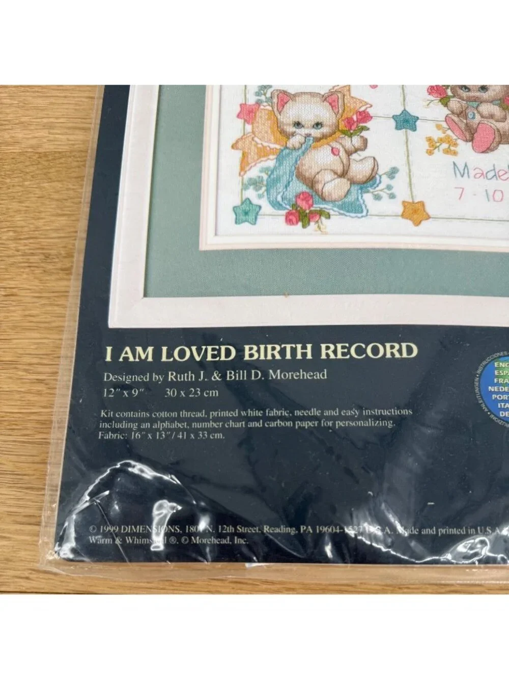 Sunset Stamped Cross Stitch Baby Birth Record Kit 13109 Ruth J Bill D Morehead